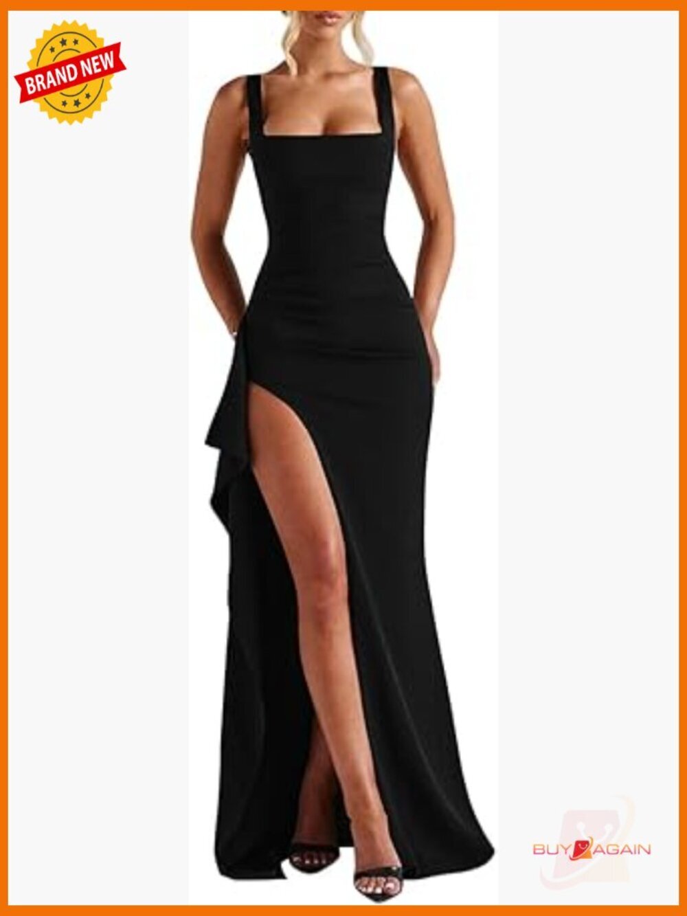 Elegant Square Neck Sleeveless Bodycon High Split Long Formal Evening Dress